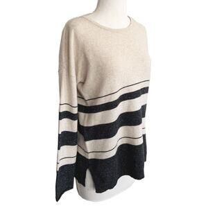 Project Sweater 100% Cashmere Tan Striped Pullover Long Sleeve Knitted Size S